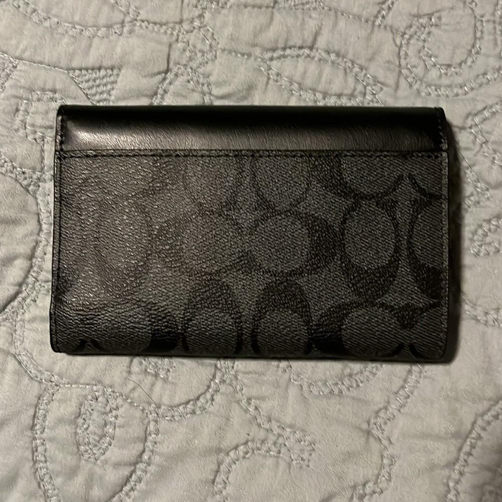 Coach Solid/Monogram Black Leather Envelope Style… - image 2